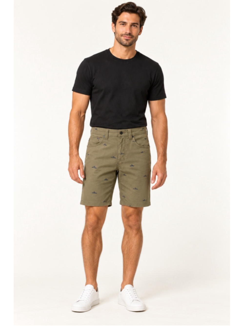 prAna Brion Shorts Mens 30 Slate Green Crux Rock Mountain Print 11" Hiking NWT